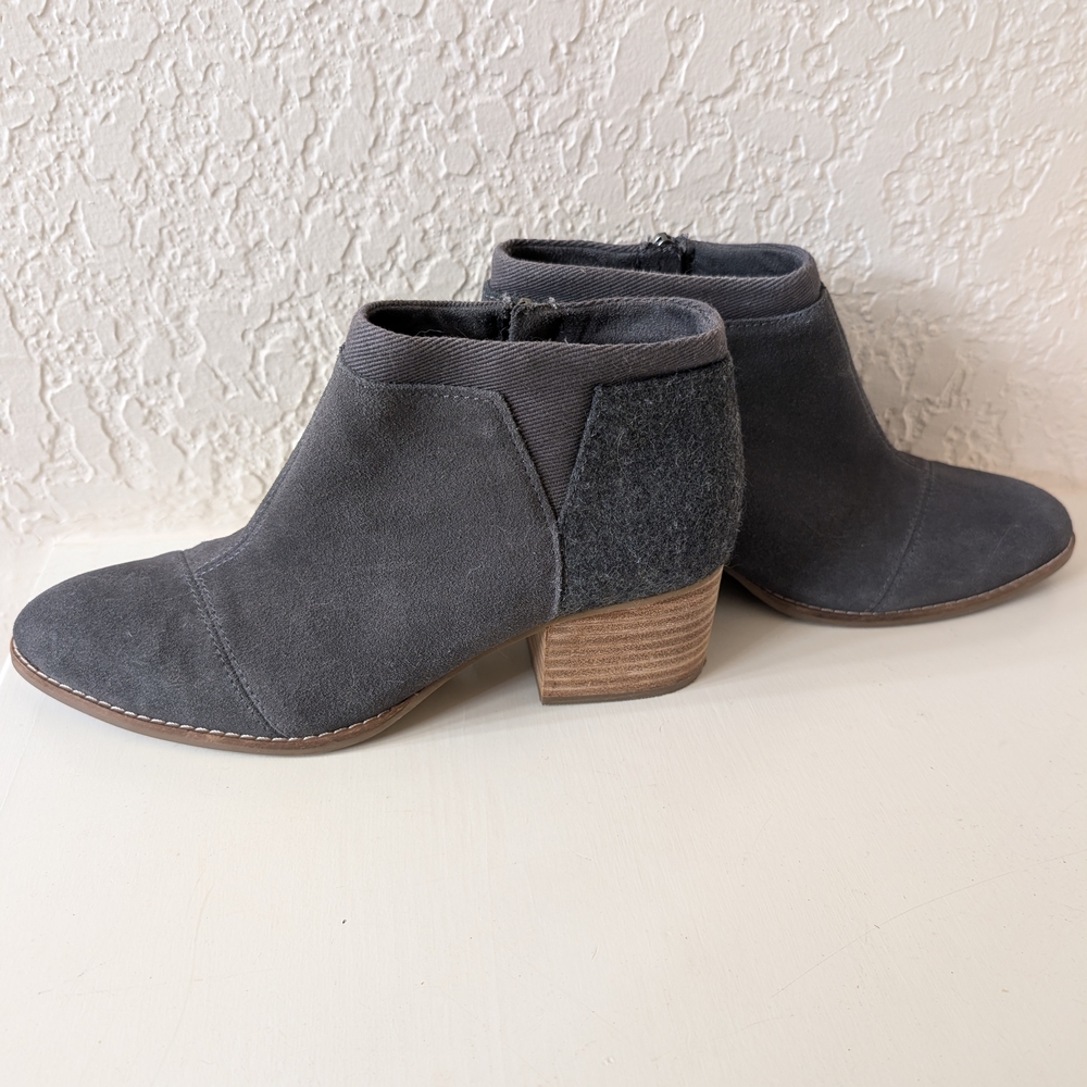 Toms Loren Stacked Heel Ankle Bootie Gray Women’s US 7.5 Suede Felt Zipper Shoe - Picture 6 of 8